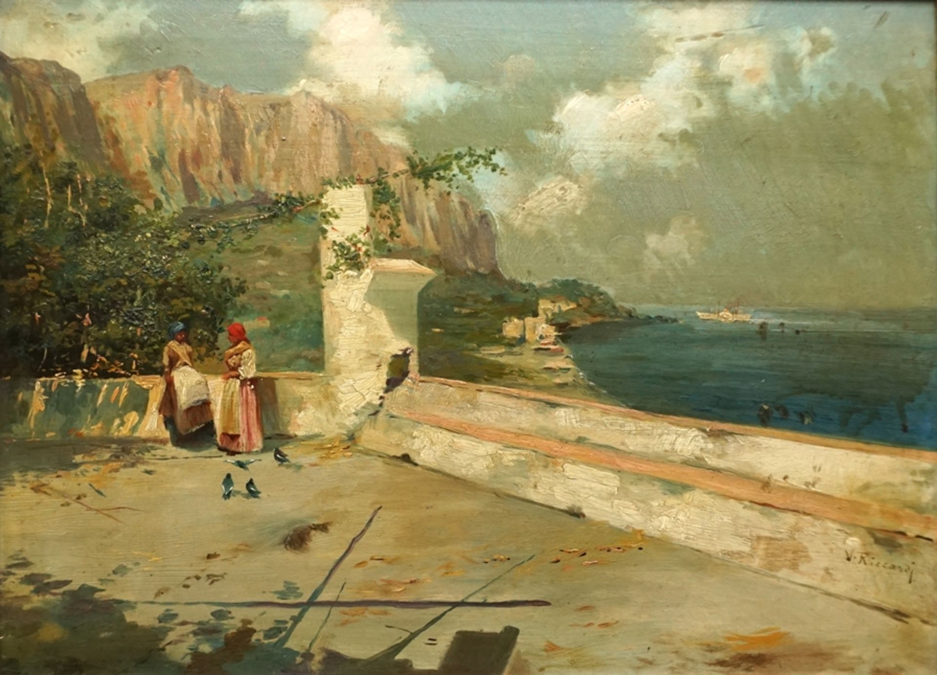 V. Riccardi, "South Italian Coastal Landscape", 19th c., oil/wood