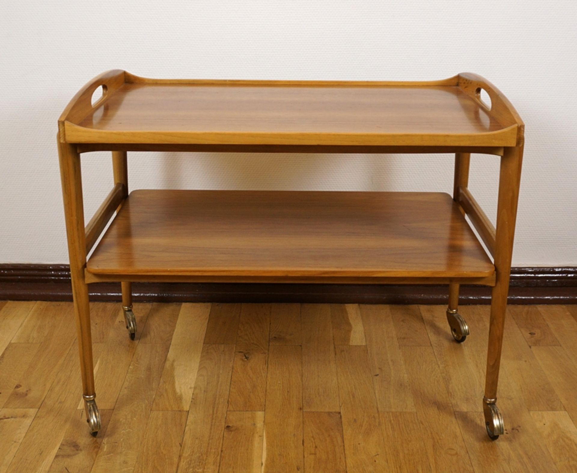Serving trolley with tray, walnut, 1960s