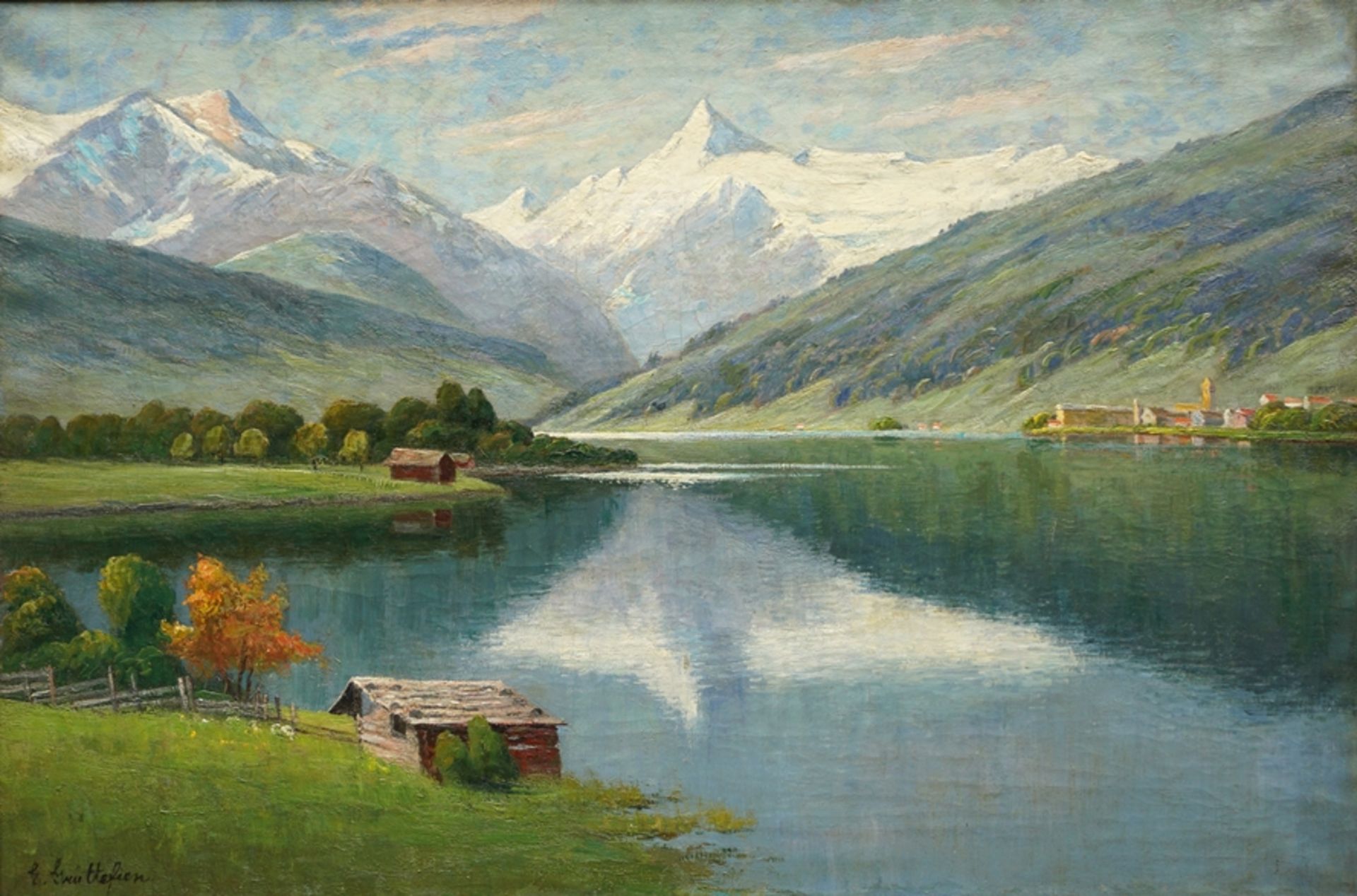 Elisabeth Grüttefien-Kiekebusch (1871, Kettwig/Essen - ?), "Lake Zell with a view of the Kitzsteinh