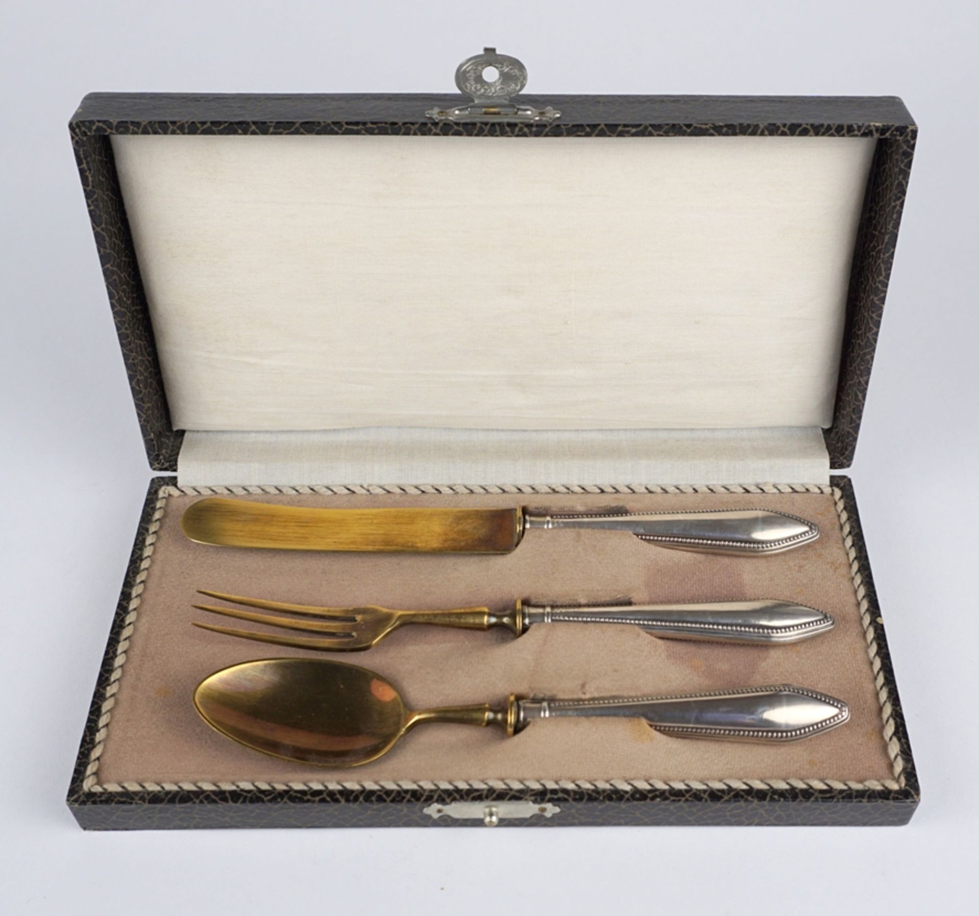 3-piece cutlery set, silver/brass, early 20th c. - Image 2 of 2