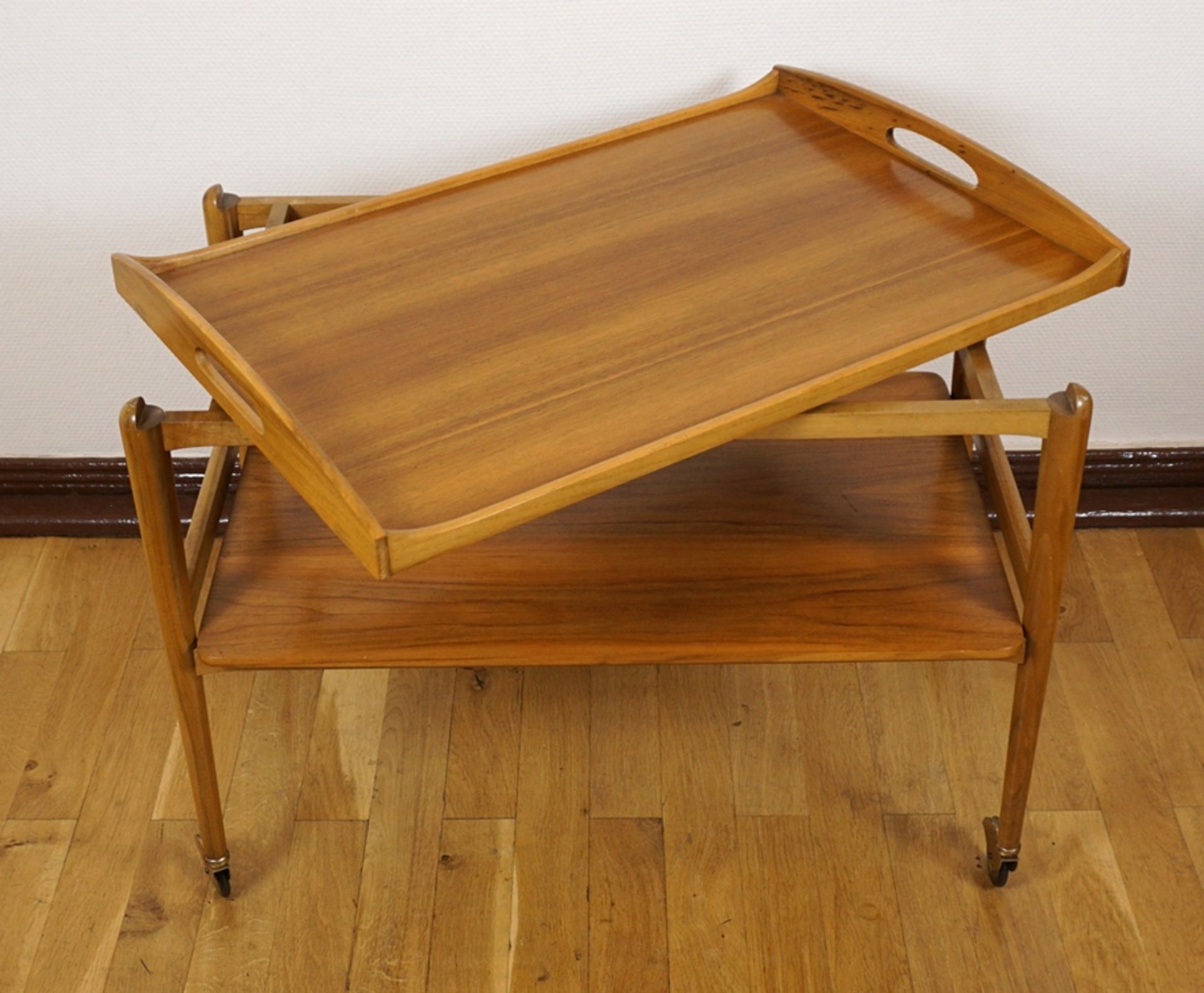 Serving trolley with tray, walnut, 1960s - Image 3 of 3