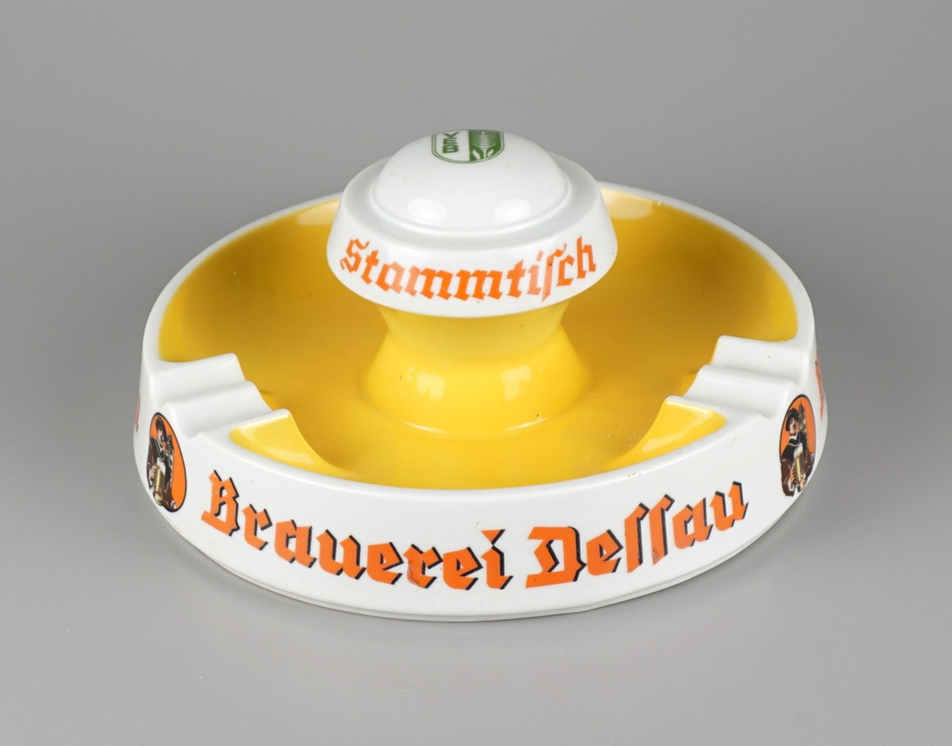 Large regulars` table ashtray "Schultheiß-Brauerei Dessau", GDR, probably 1950s/1960s, d.24cm