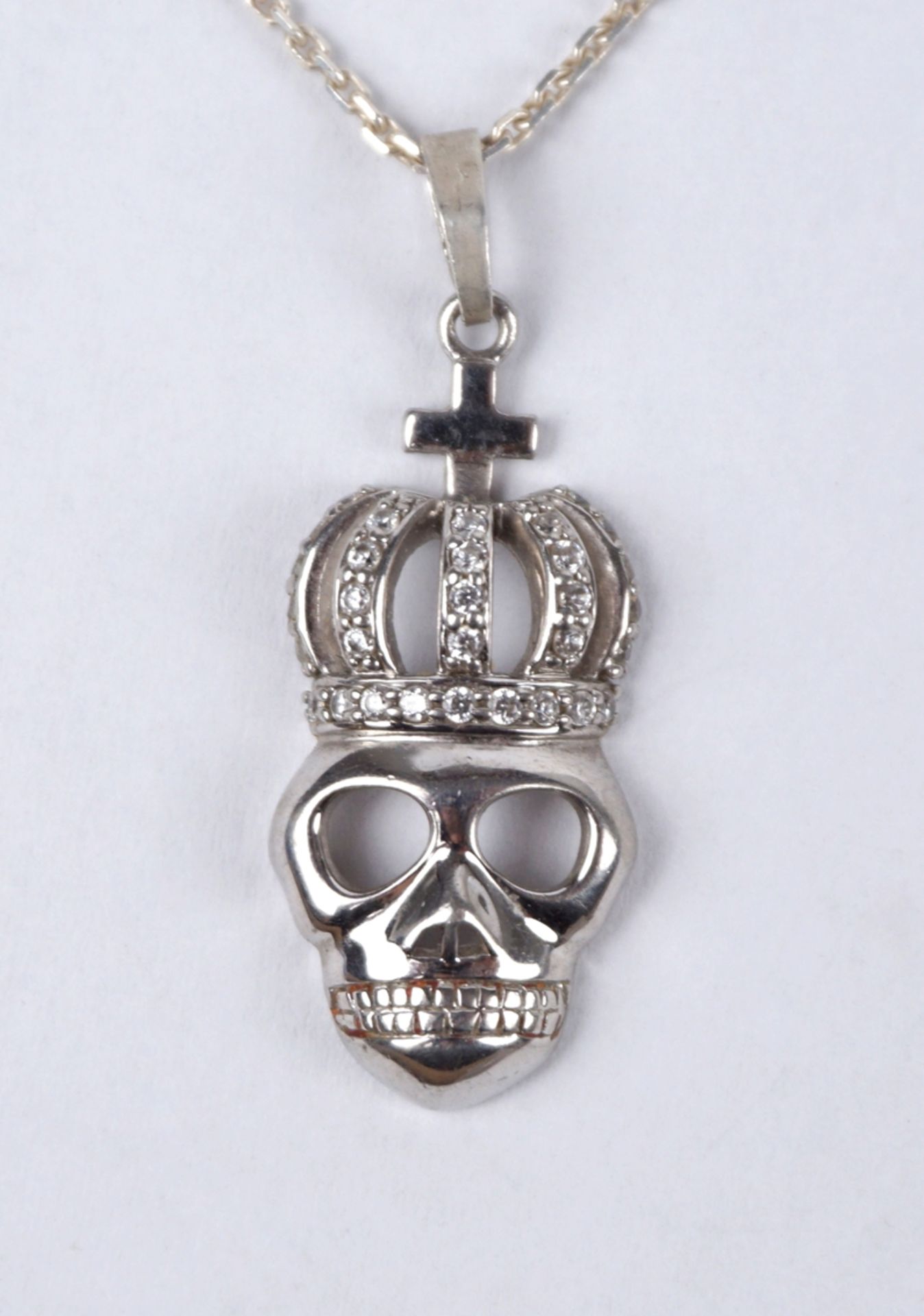 Skull pendant with crown on anchor chain, 925 silver, w.5,78g