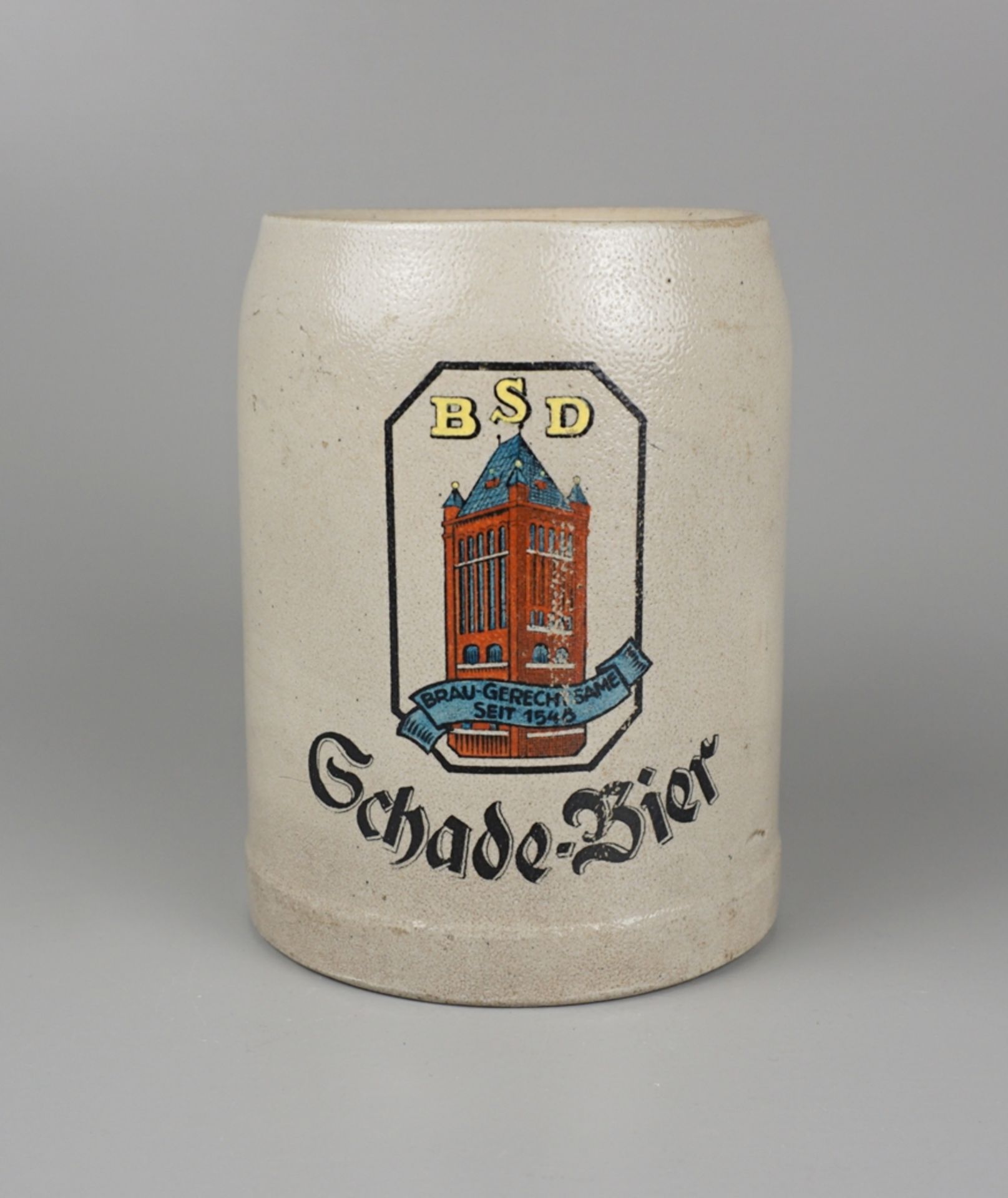 Bierkrug Schade-Bier, Dessau, H.12,7cm, wohl 1920er Jahre