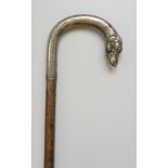 Spazierstock mit Jagdhundkopf-Griff, Alpacca, um 1920