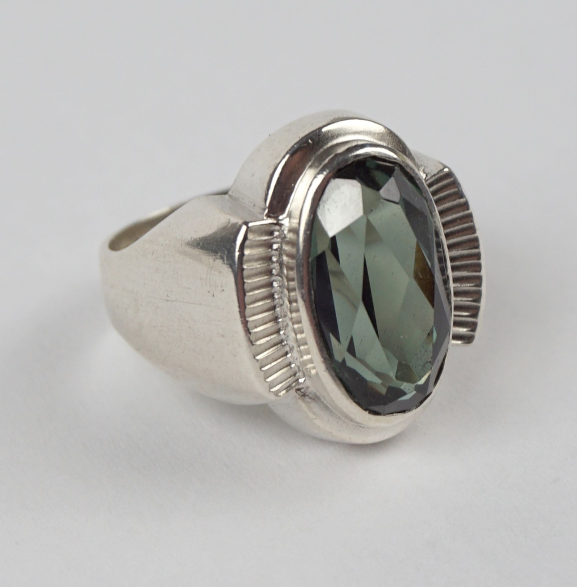 Ring with green stone, 835 silver, wt.5,43g