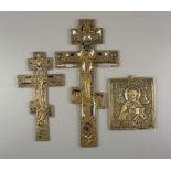 3 orthodoxe Ikonen, Russland, Ende 19. Jh., Messing und Emaille