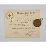 Rote-Kreuz-Medaille, 3.Klasse 1898 in Bronze und Mitgliedskarte 1909
