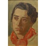 Arthur Fohr (1893, Mannheim - 1982, Berlin), "Frau mit rotem Halstuch", Öl/Hartfaser