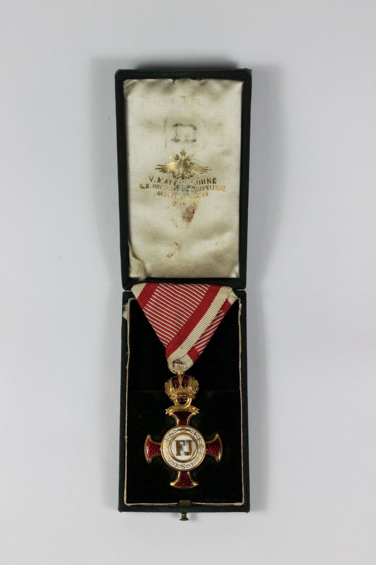 Franz Josef Orden, Östereich, Wien, V. Mayers Söhne Etui, 1849, Verdienstkreuz mit Krone, 750er G - Bild 3 aus 3