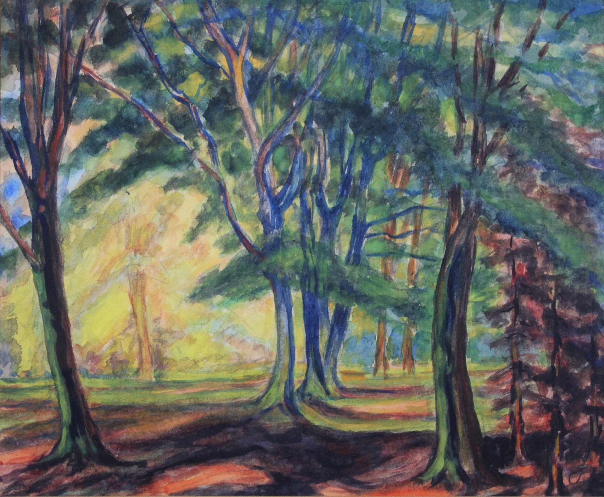 Anonymer Künstler, Waldlandschaft, Aquarell a. Papier, unten rechts sign. F (2), Maße: 54 x 44,5<