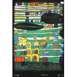 Friedensreich Hundertwasser (1928-2000), Zwei Lithografien, Lichtmaße: ca. 9,5 x 14 cm, Pass., ver