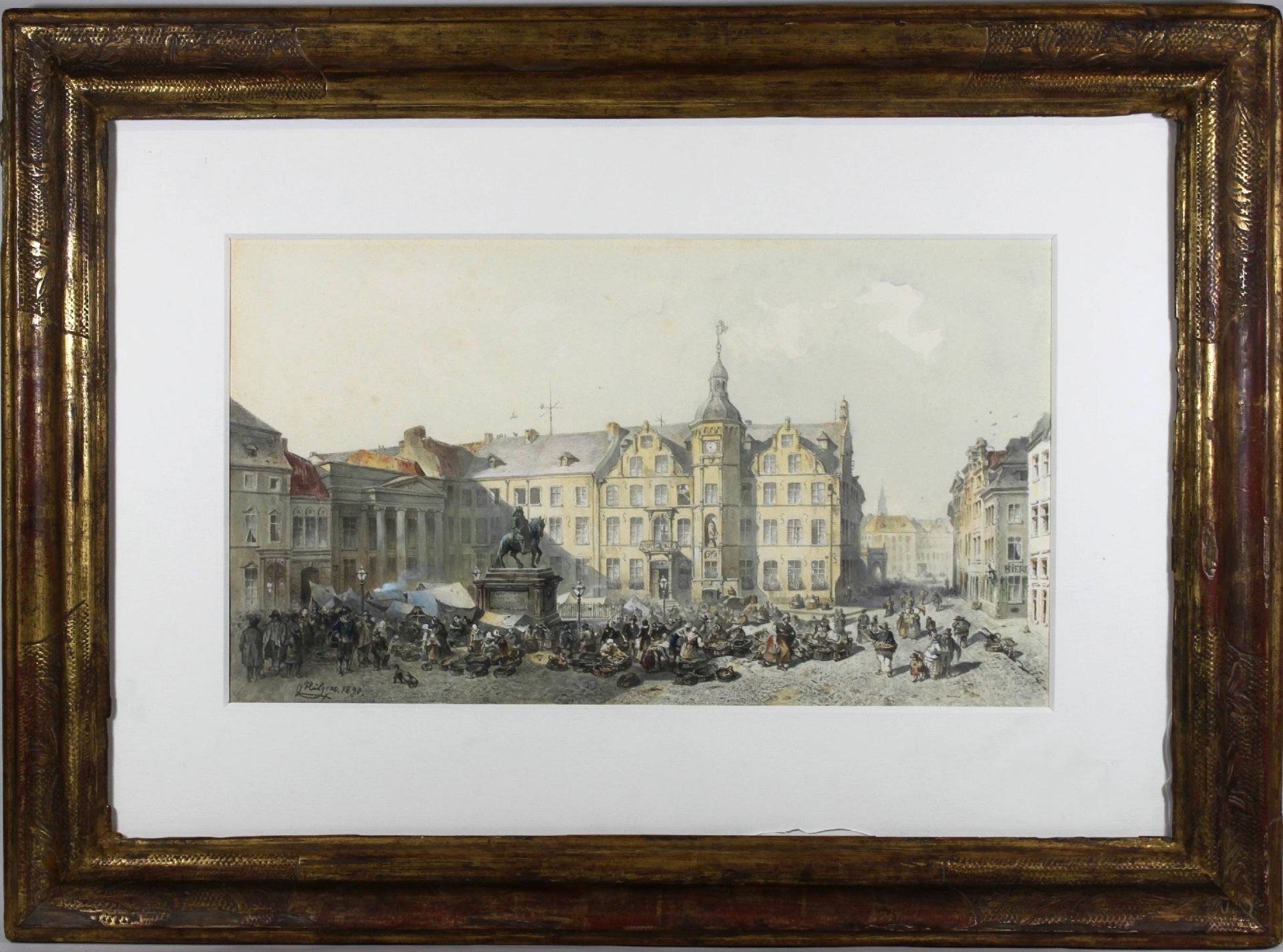 Düsseldorfer Künstler, verm. Karl Hilgers (1844 - 1925), Düsseldorfer Rathaus und Marktplatz, 18 - Image 2 of 3