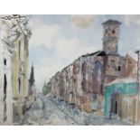 Helmut Weitz (deutsch, 1918-1966), Ratinger Straße mit Kreuzherrenkirche, Aquarelle, Lichtmaße: 5