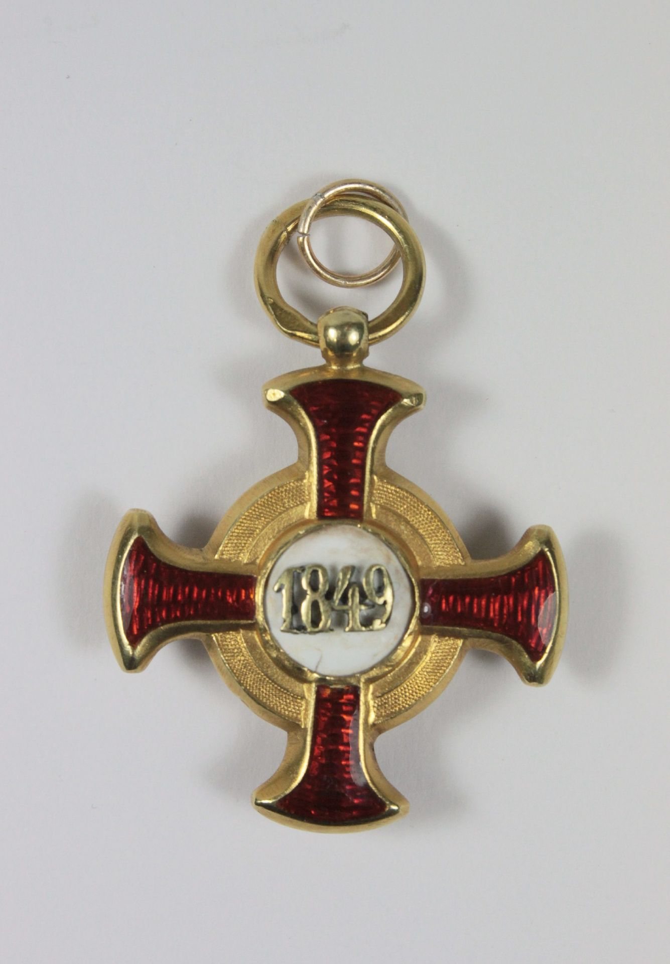 Franz Josef Orden, Östereich, 1849, Verdienstkreuz mit Krone, 750er Gelbgold, mit Dreiecksband. 8, - Image 2 of 3