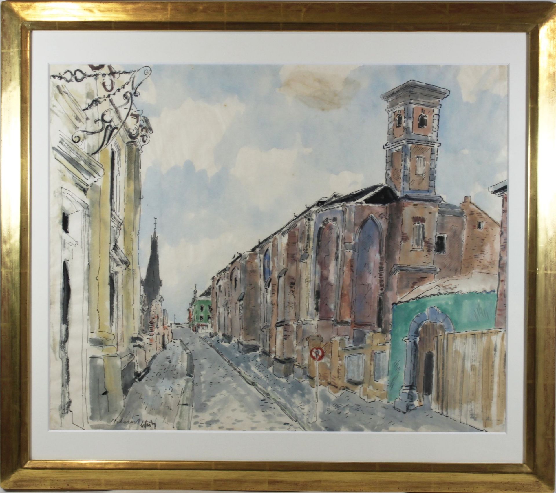 Helmut Weitz (deutsch, 1918-1966), Ratinger Straße mit Kreuzherrenkirche, Aquarelle, Lichtmaße: 5 - Image 2 of 3