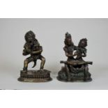 Zwei Figuren, Bronze, 1x Vajrasattva und Gefährtin, Tibet, Nepal, hält Vajra und Glocke, Doppell<