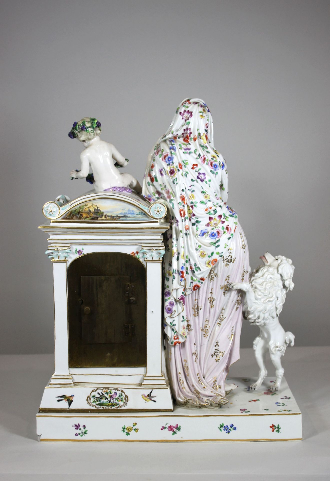 Kaminuhr, Meissen, blaue Marke, 1850-1924, Unterglasur, II. Wahl, Porzellan, farbig und gold staffi - Bild 2 aus 4