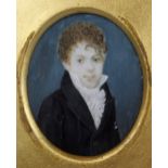 Miniatur-Porträt, Porzellan, Halbportät eines Jungen im Oval, Passepartout gold gefasst, Rahmen v