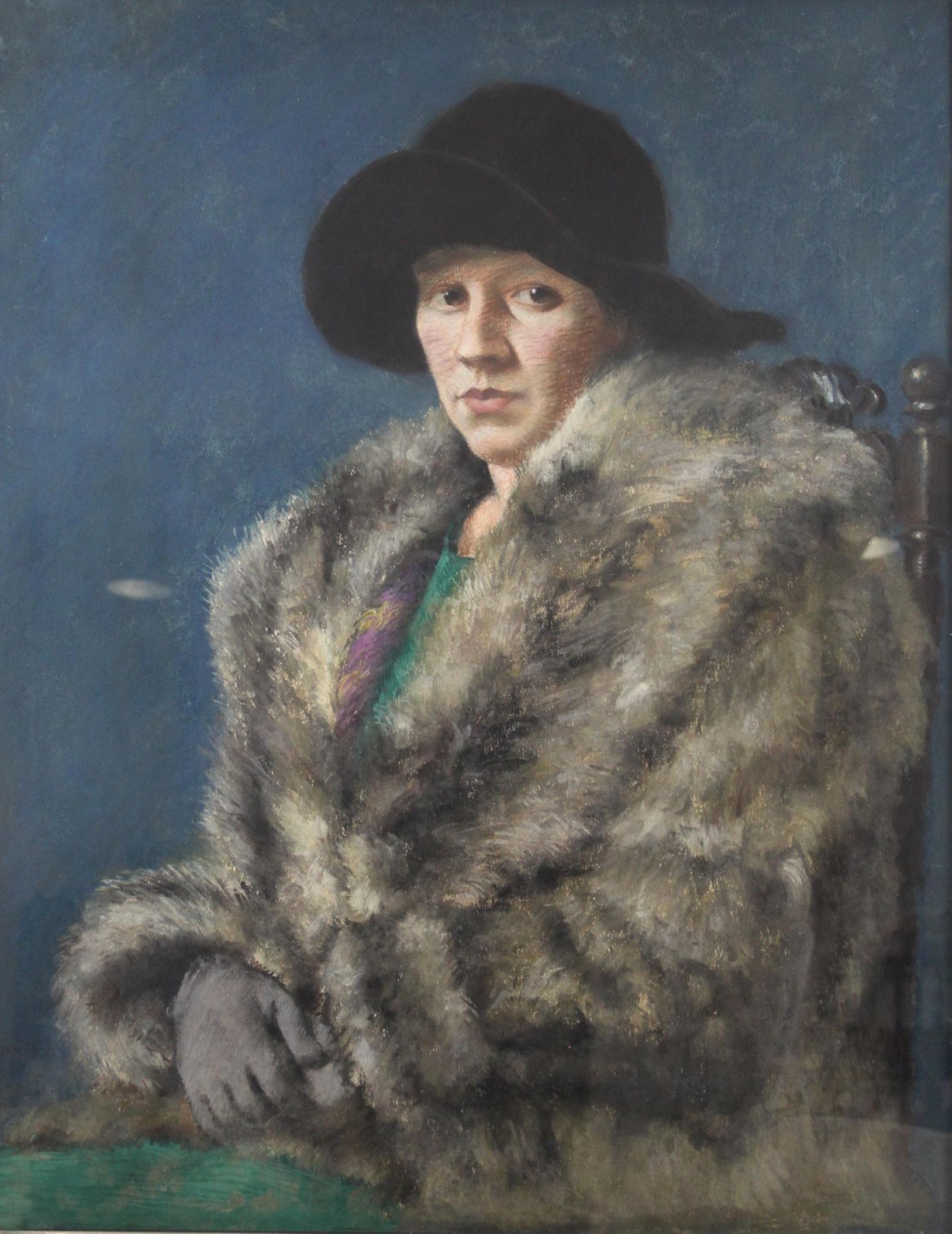 Georg Oehme (1890-1950) Portrait, Frau mit Hut und Pelzmantel, 1925, Pastell a. Papier, Lichtmaße: