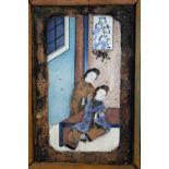 Hinterglasmalerei, Zwei Damen im Inneraum, China, 19./20. Jh., Maße: ca. 28 x 17,5 cm, gerahmt: 43