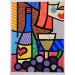 Romero Britto (brasilianisch, 1963), Wein Flasche, Siebdruck, handsigniert und numm., Darstellung:<