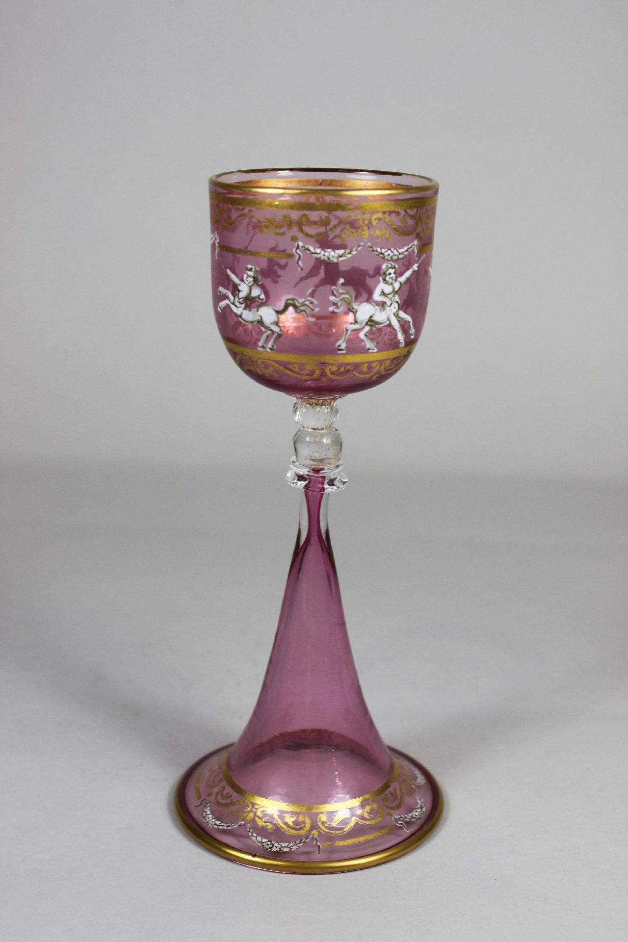 Murano Gläser, 1970er, je zwei Wein-, Champagner-, Aperetiv- und vier Likörgläser, purpur und ge - Image 10 of 10