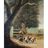 Anonymer Künstler, Jäger mit Hunden, England, 19. Jh., Öl a. Lwd., unsig. Maße : 48 x 61,5 cm,<