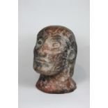 Antike Büste, Terrakotta gebrannt, vrmt. Etruskisch, minimalistische Geschichtszüge mit Augen, Na