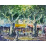 Jean Claude Picard (geb. 1945, Freiburg/Br), Sommerliche Cafeterrasse, Aquarell, Lichtmaße: 47 x 5