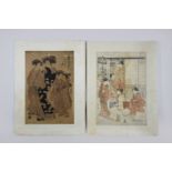 Zwei japanische Holzschnitteim Stil des Ukiyo-e, Katsukawa Shunsho (1726 - 1793) und Isoda Koryusai