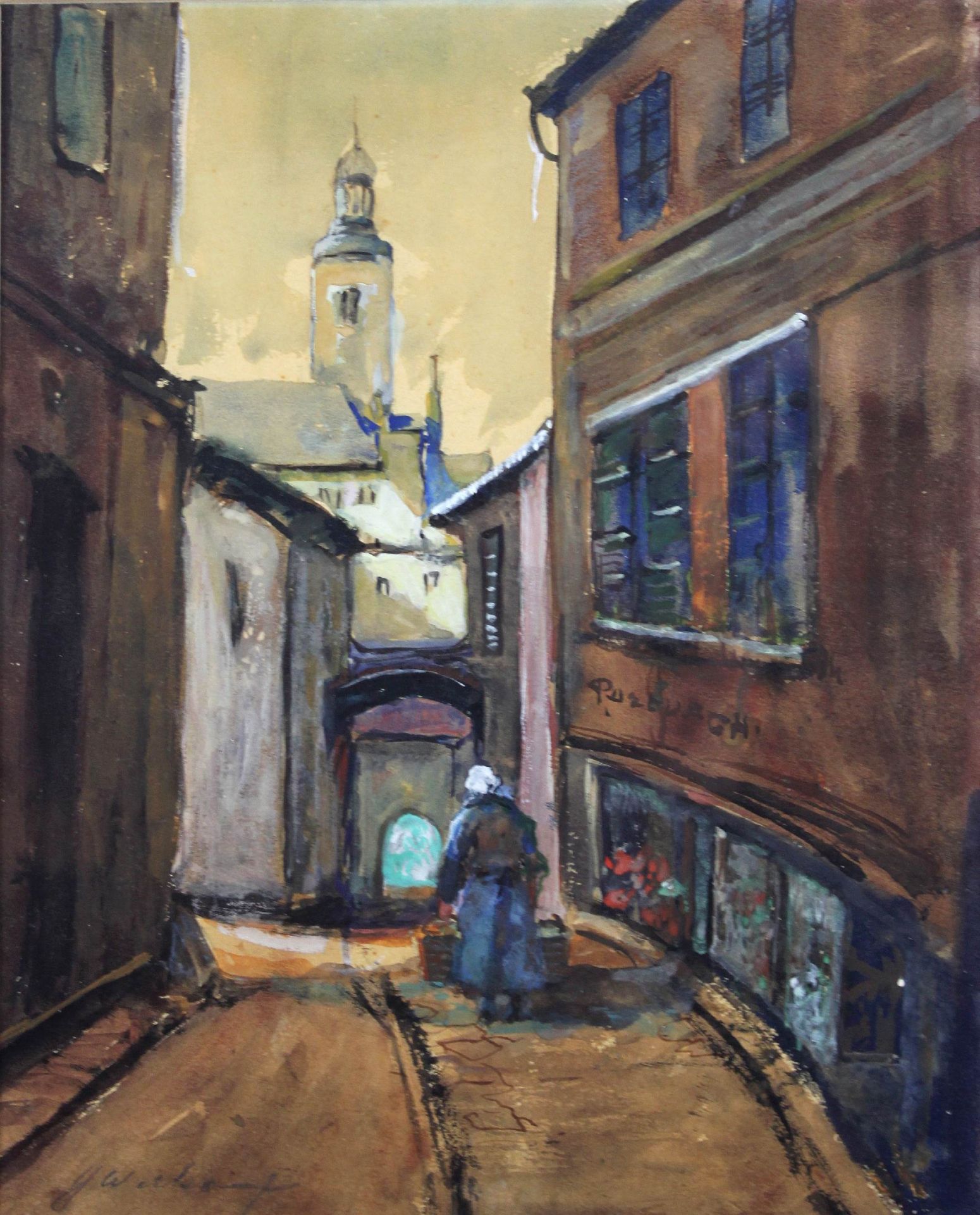 Heinrich Weckauf (deutsch, 1885 - 1963), Stadtgasse, Aquarell a. Papier, unten links sign., Maße:<