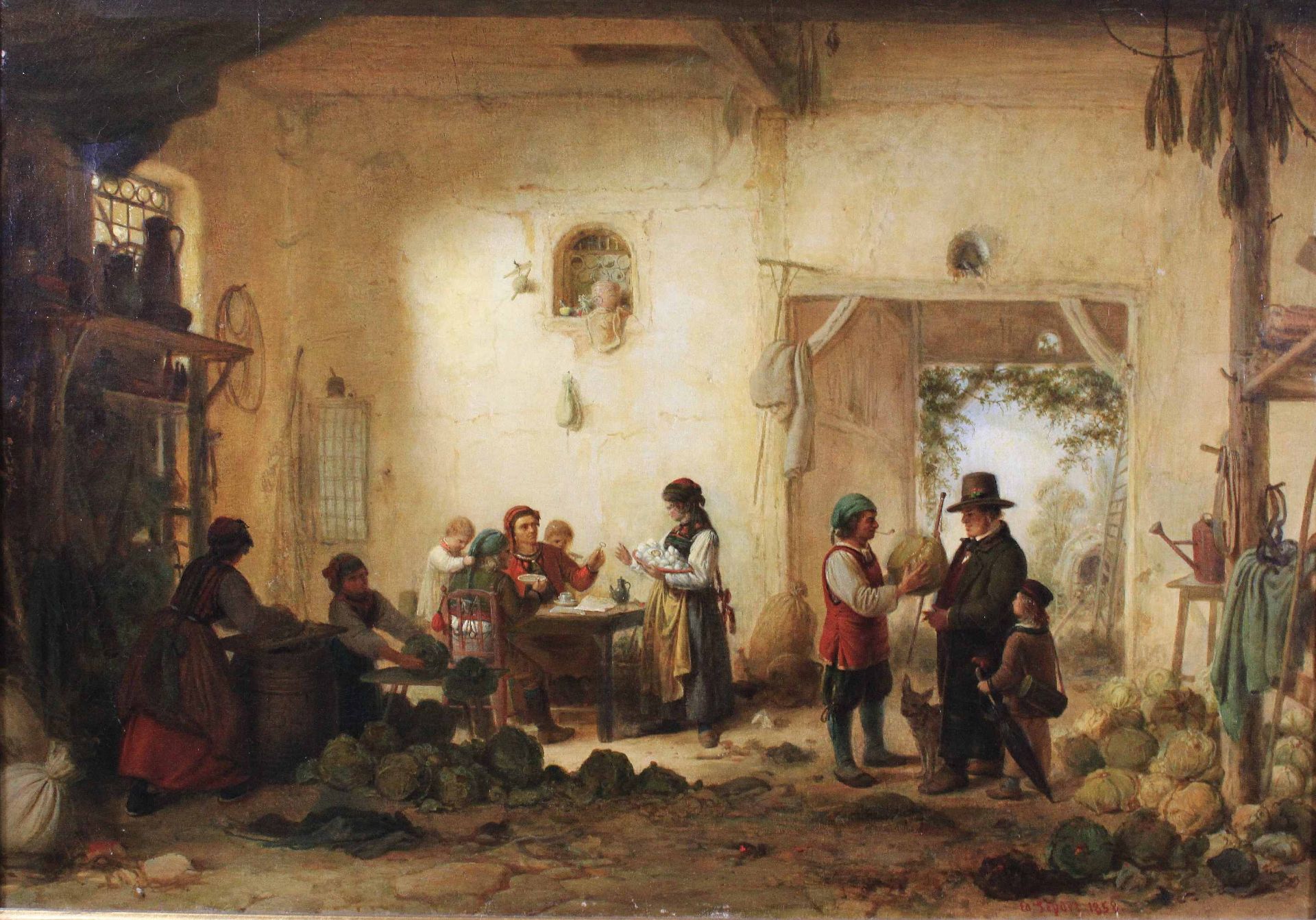 Eduard Gustav Seydel (luxemburgisch, 1822 - 1881), Beim Gemüsehändler, 1858, Öl a. Lwd., unten r