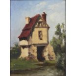 Anonymer Künstler, 19. Jh., Umkreis Carl Spitzweg, Landschaft mit Haus, Öl a. Lwd., unsign., Maß