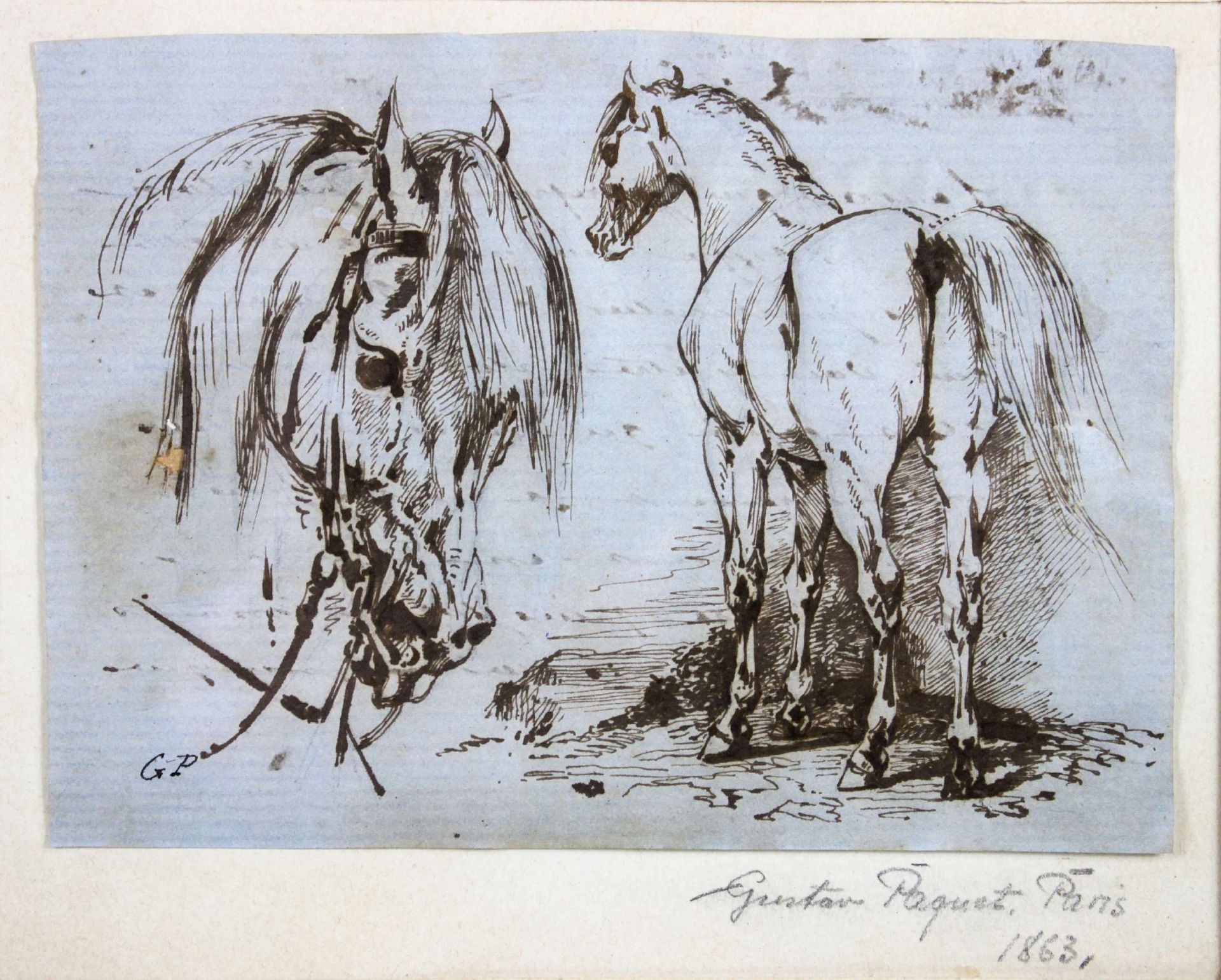 Studie der Pferde, verm. Charles Gustave Parquet (1826-?), Tinte auf Papier