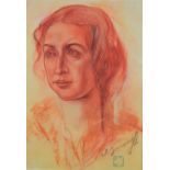 Frauenportrait im Alexander Iacovleffs Stil (1887 - 1938), Rötelzeichnung auf Papier