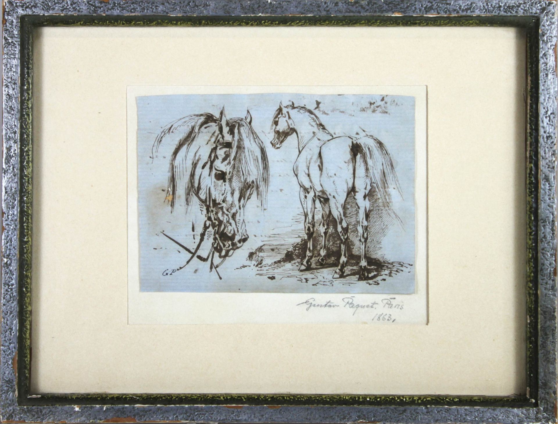 Studie der Pferde, verm. Charles Gustave Parquet (1826-?), Tinte auf Papier - Image 2 of 2