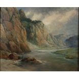 W.L. Lindlar, Berglandschaft mit Fluss, Öl auf Leinwand