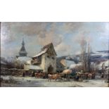 Karl Stuhlmüller (deutsch, 1859-1930), Viehmarkt im Winter, München, Öl a. Holz