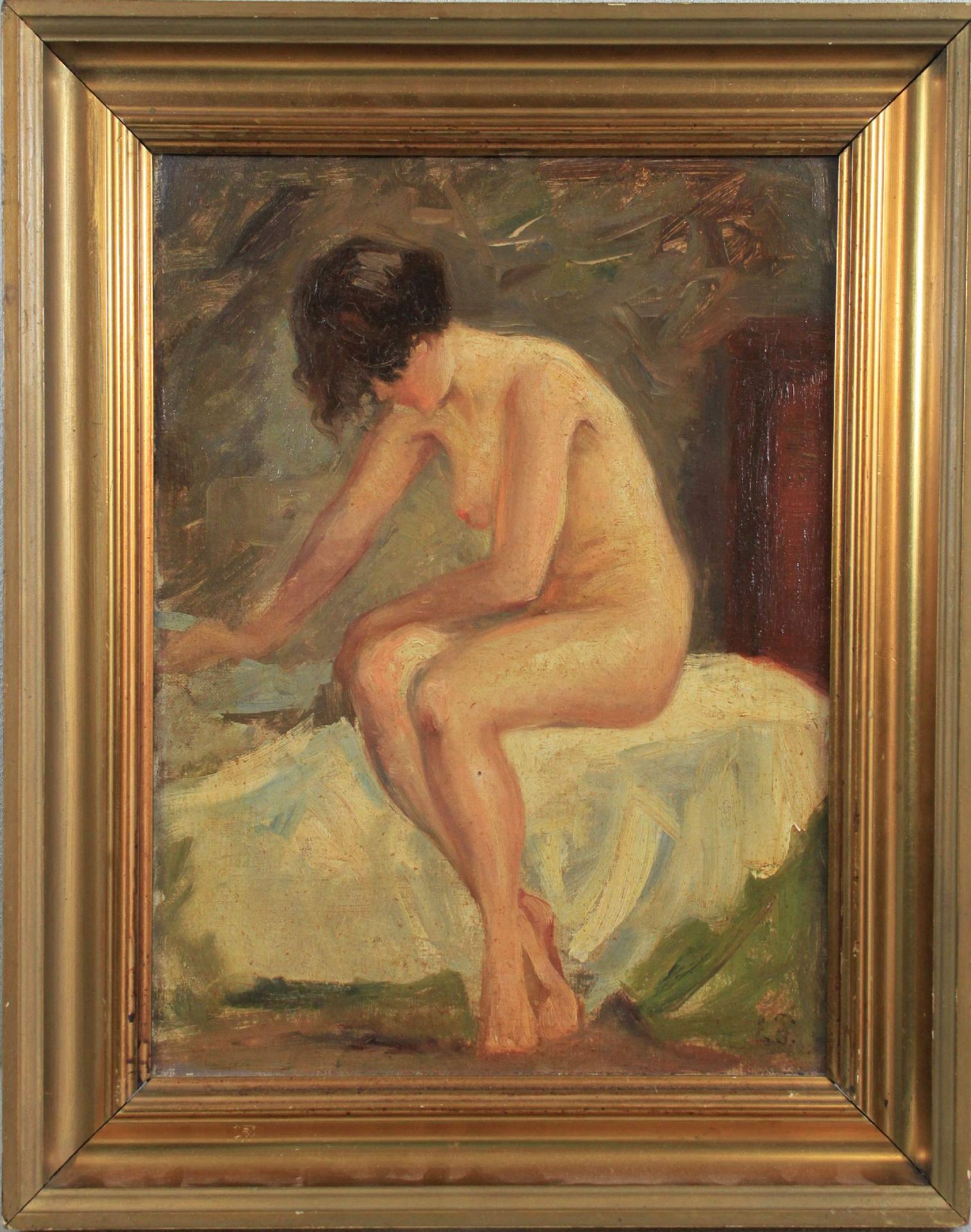 Monogrammist E.F., Sitzender Frauenakt, Öl auf Leinwand