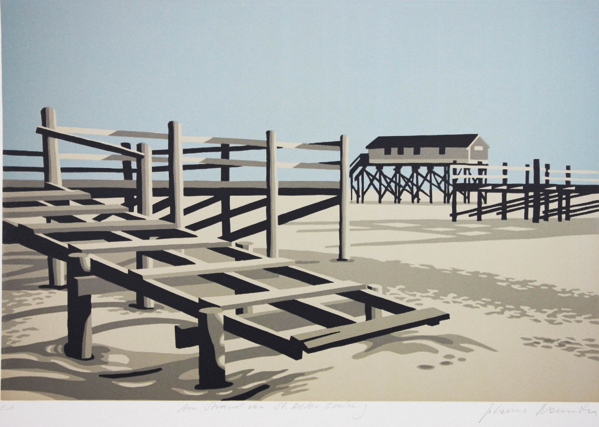 Johannes Nawrath (deutsch, geb. 1955), Am Strand von St. Peter-Ording, Lithographie