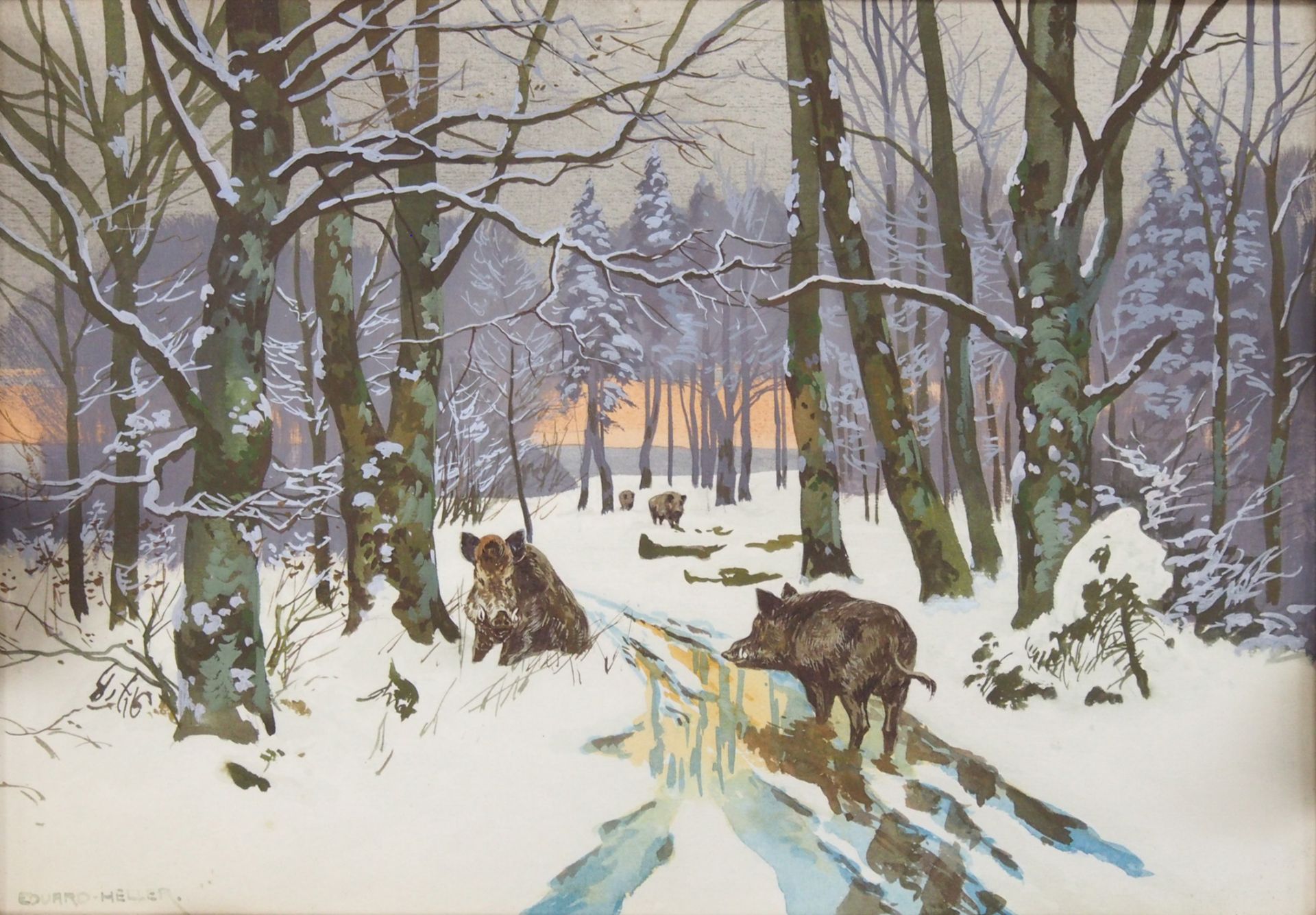HELLER, Eduard: Wildschweine im Winterwald - Bild 2 aus 2