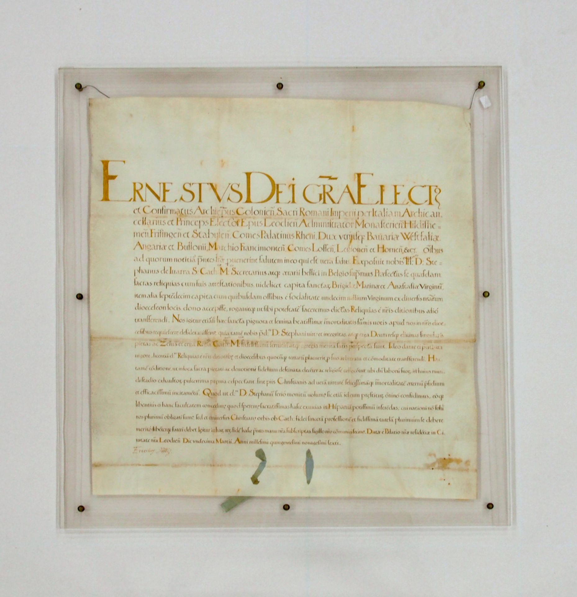 Urkunde des Kölner Kurfürsten und Erzbischofs Ernst (von Bayern)