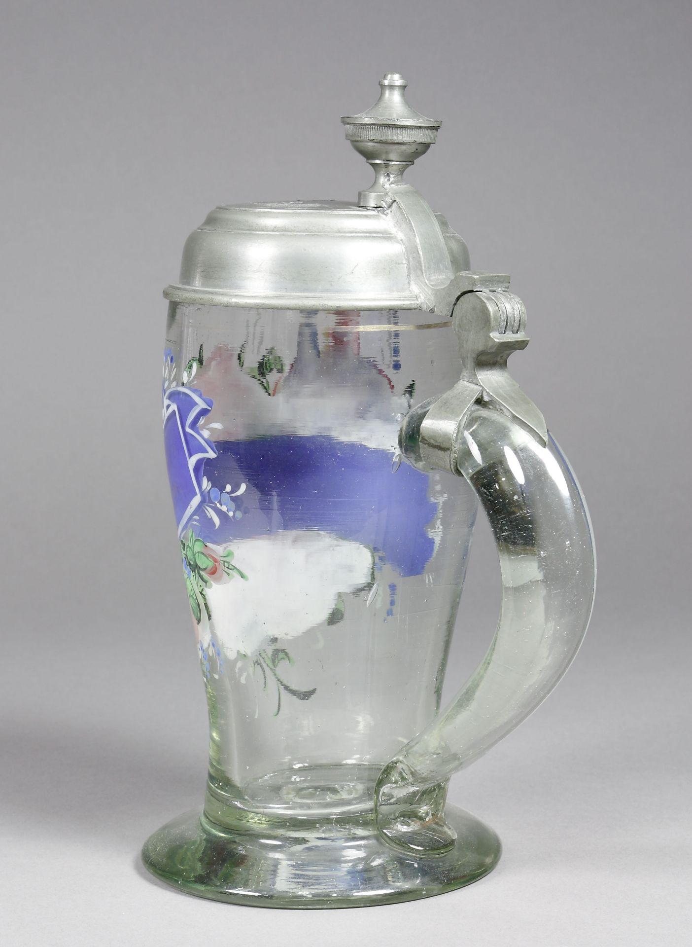 Hochzeitskrug, Glas mit Zinndeckel, Lausitz, 1855 - Bild 2 aus 2