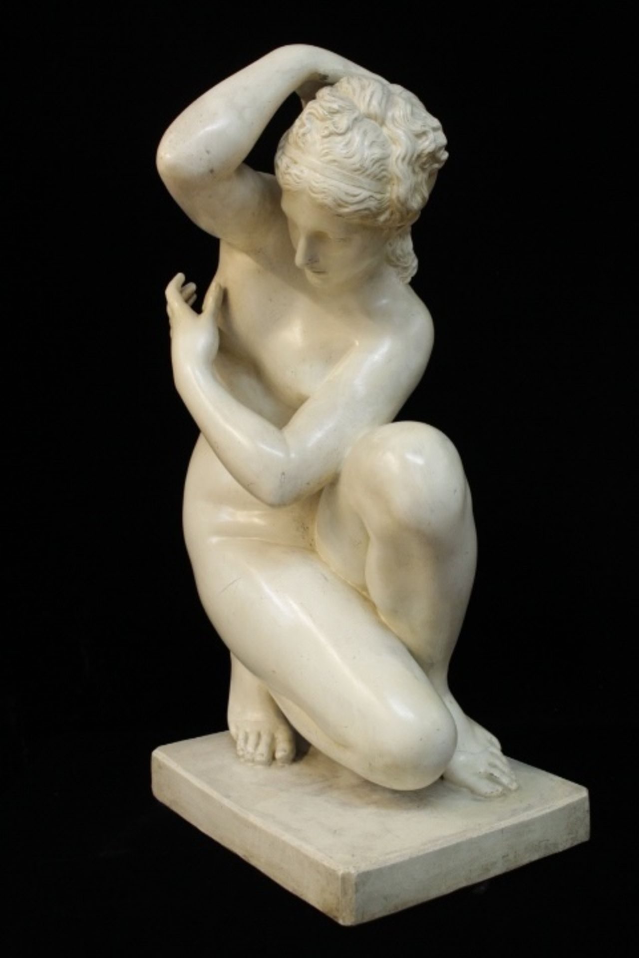 Mädchen Akt Skulptur Knieende « ungemarkt sehr dekorativ wohl Gips H:73xm wohl um 1900 - Image 2 of 3