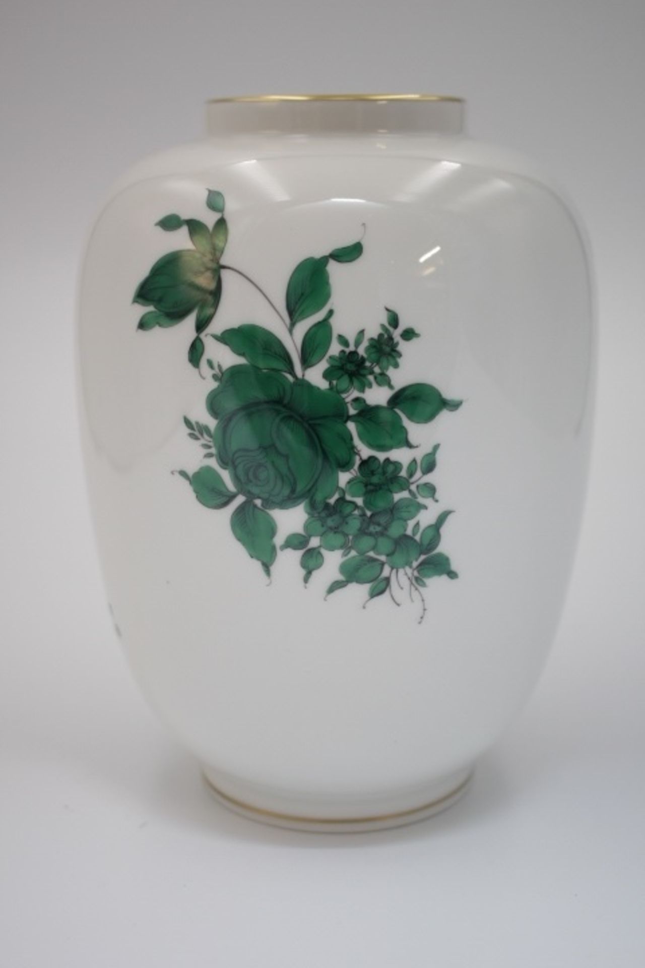 Augarten Wien Bauchige Vase Grünes Blumendekor H:19cm