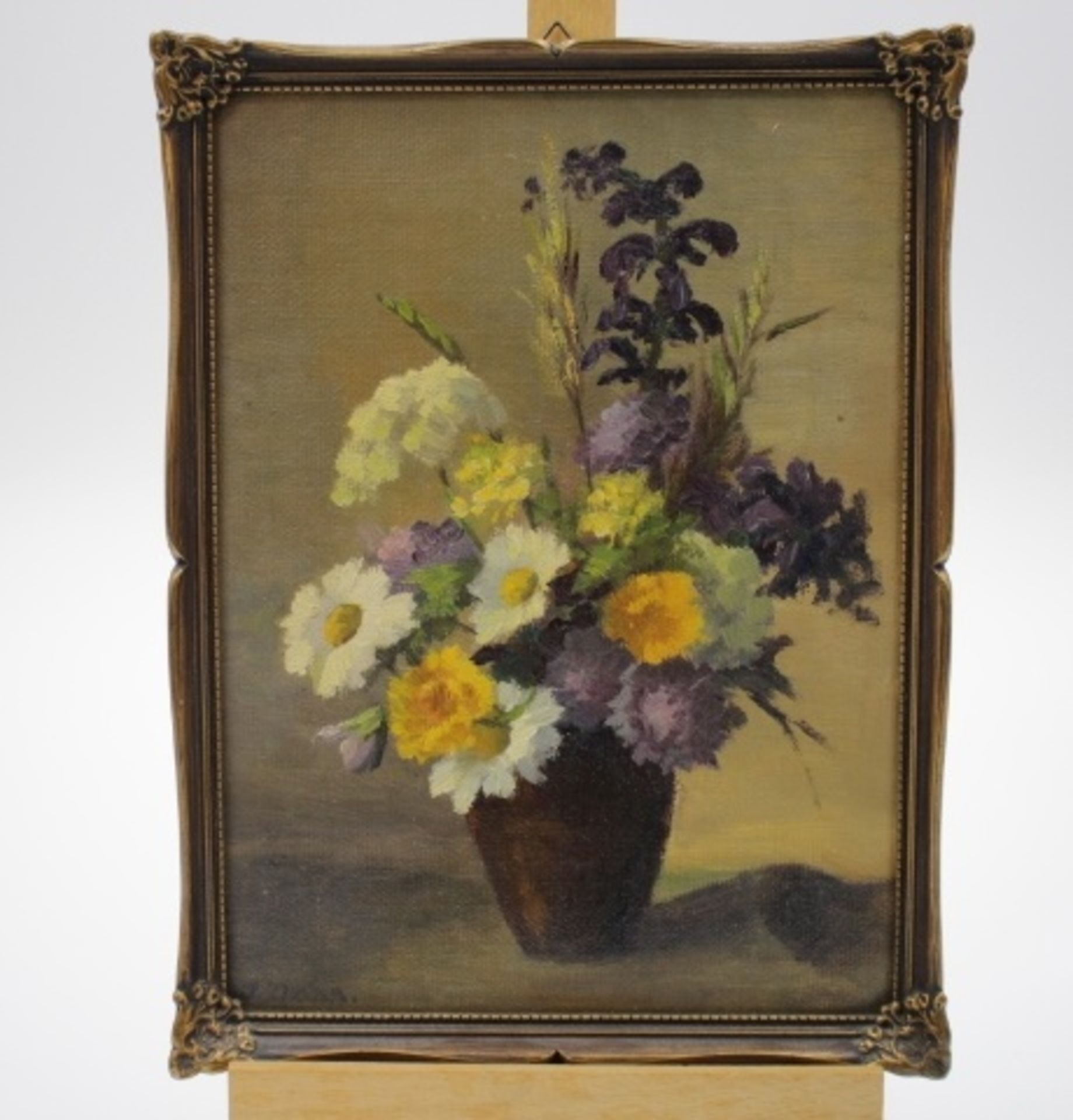 Dann,Johanna 1878 - 1972 Stuttgart Sommerblumen in Vase « Öl/Platte Li.u.sign. 19 x 25 cm Feiner