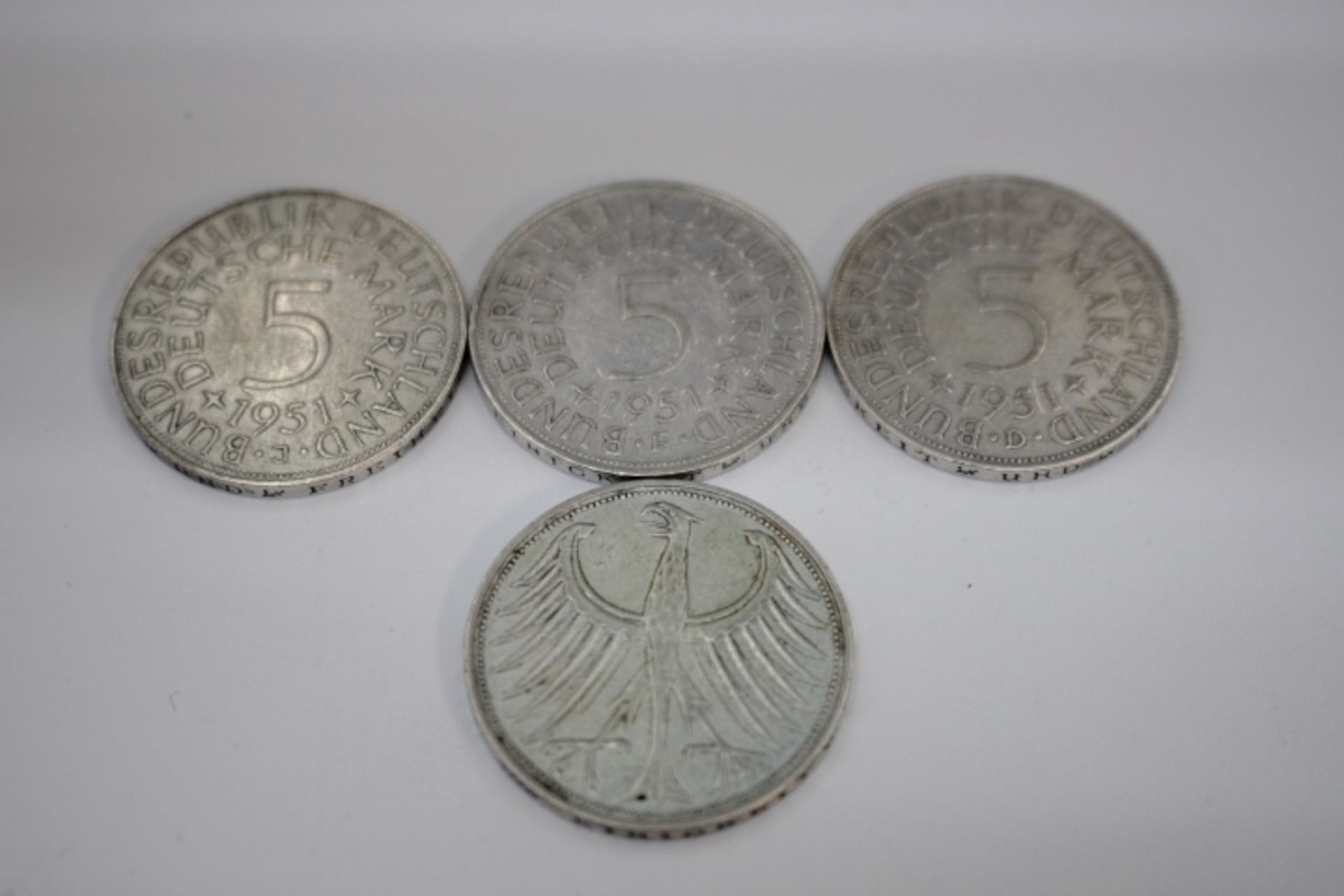 5 Deutsche Mark 1951 4 Stück Buchstaben:F,D,J,G Silber Fein:28gr.