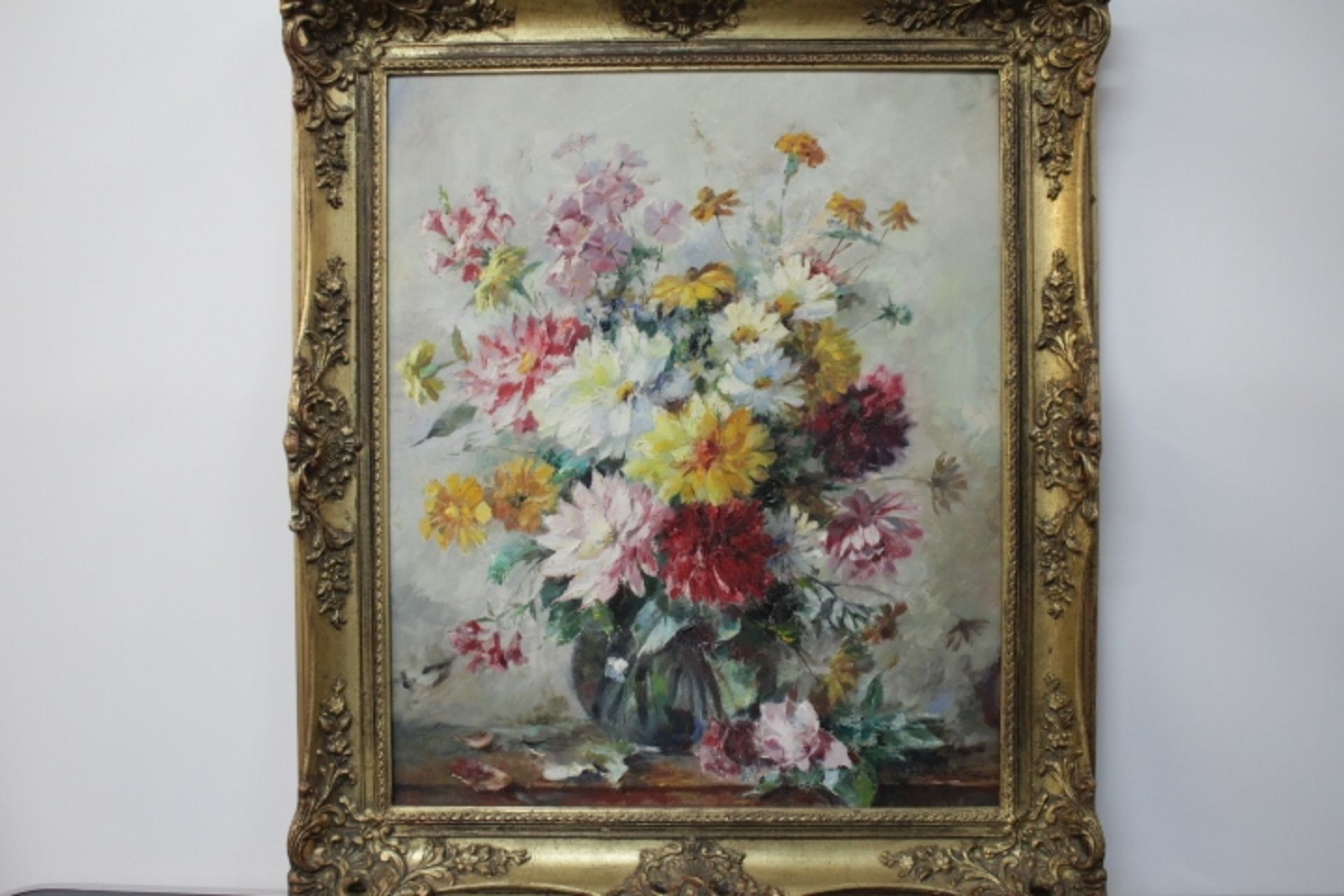 Müller K. Sommerblumen « 20.Jhdt. Öl / Lwd. 50 X 60cm Barockrahmen