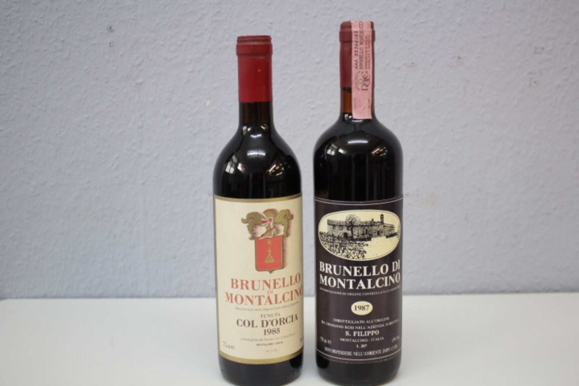 Paar Flaschen Rotwein 2 Stück 1.Brunnello di Montalcino 1987 S.Filippo Montalcino Italia 2.